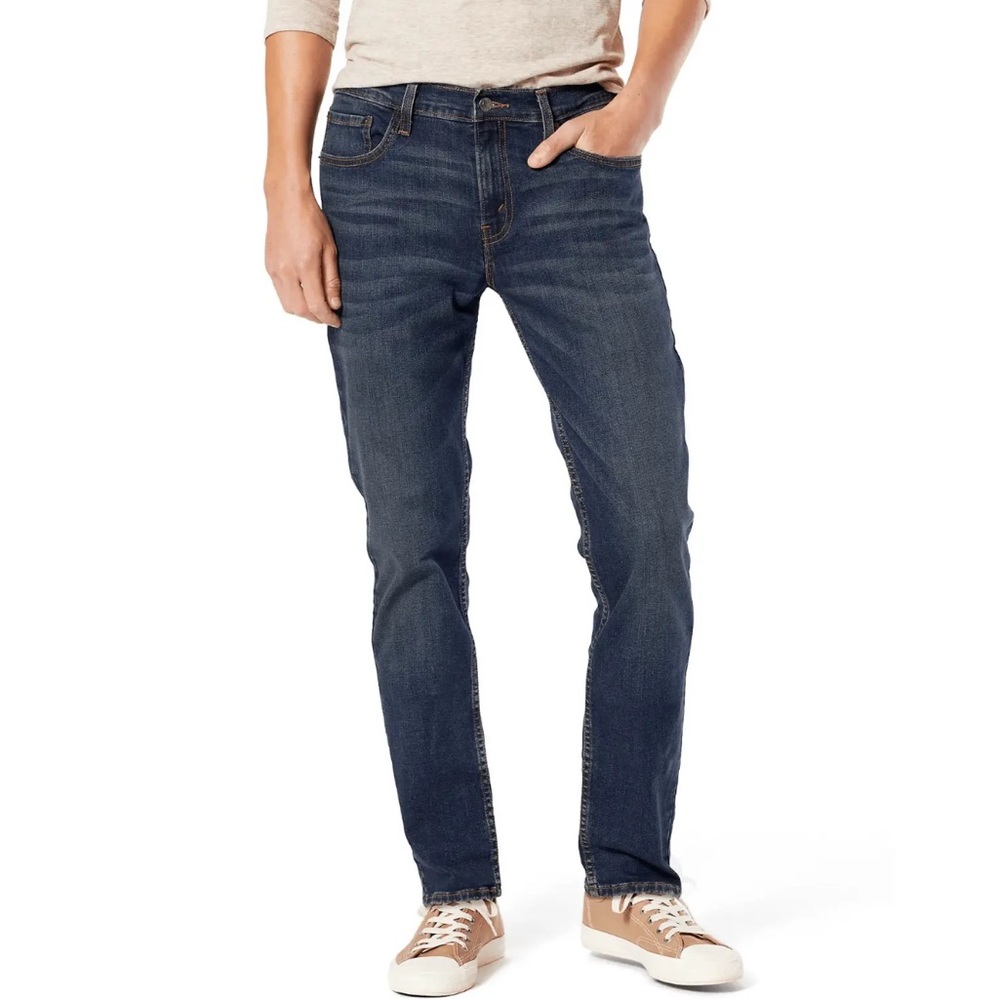 Levis Signature S37 Men Slim Stretch Jean 33x30 Dark Cotton Denim Blend Whiskers